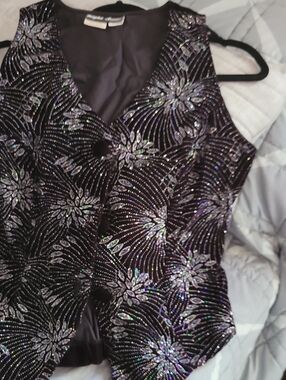 Embellished Black Sequin Vest -